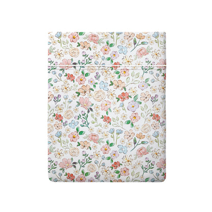 Flat sheet cotton satin - Prairie Fleuri White