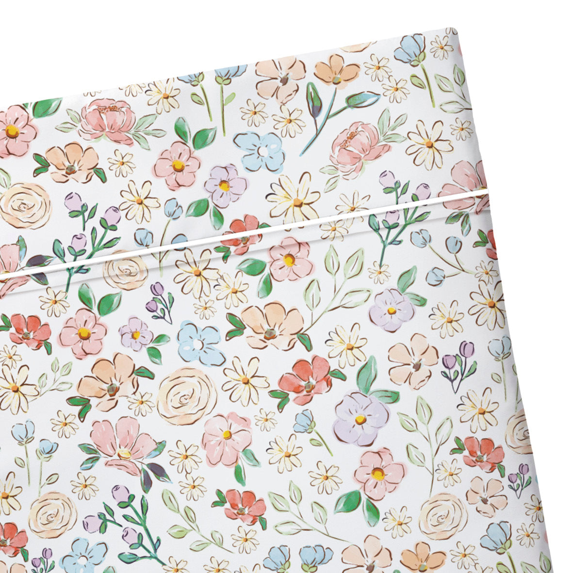 Flat sheet cotton satin - Prairie Fleuri White