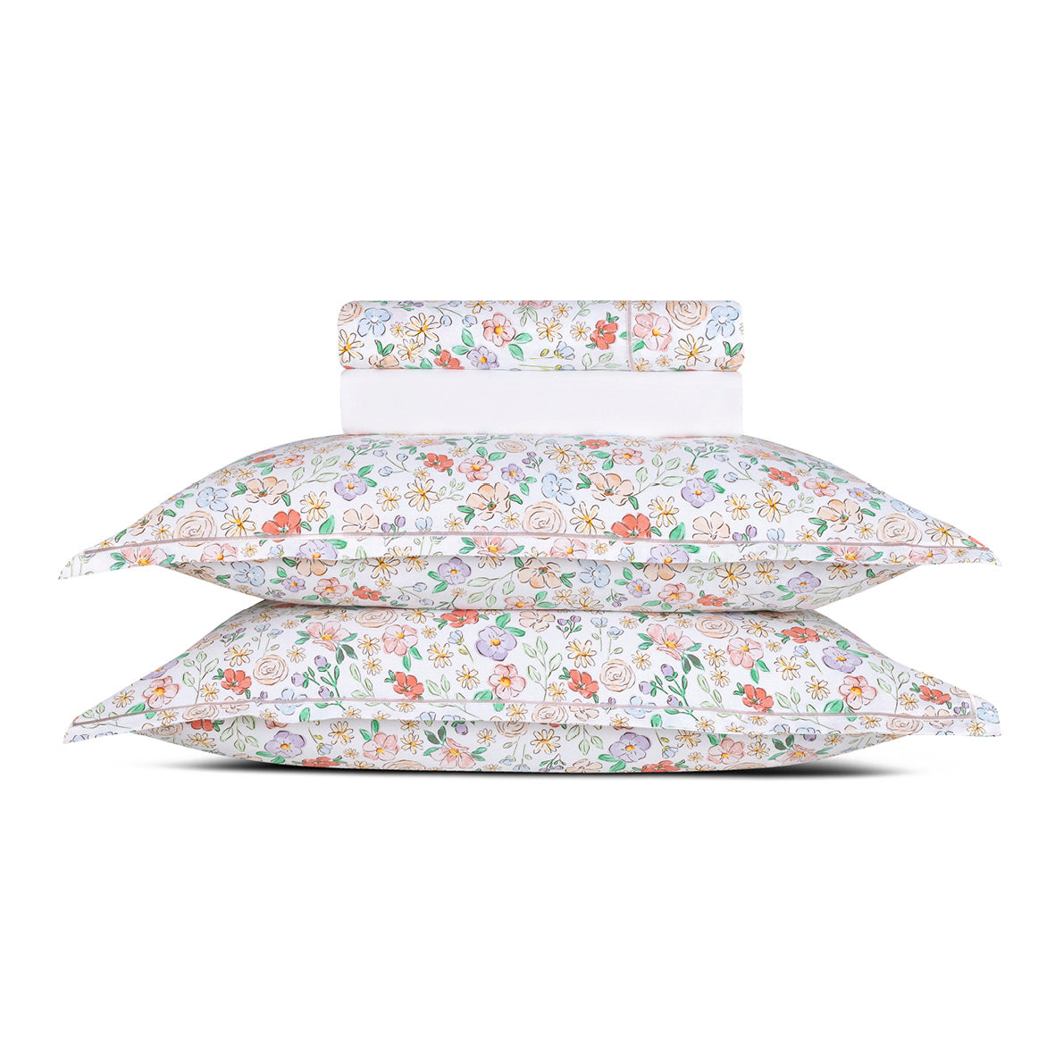 Sheet set cotton satin - Prairie Fleuri White