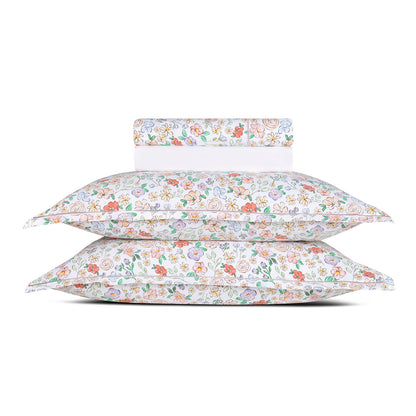 Sheet set cotton satin - Prairie Fleuri White