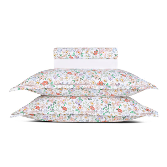 Sheet set cotton satin - Prairie Fleuri White