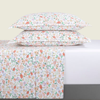 Sheet set cotton satin - Prairie Fleuri White