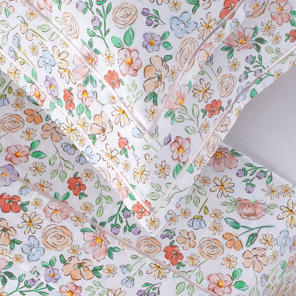 Sheet set cotton satin - Prairie Fleuri White