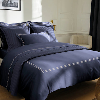 Pillowcase(s) cotton satin - Antibes White / Dark blue