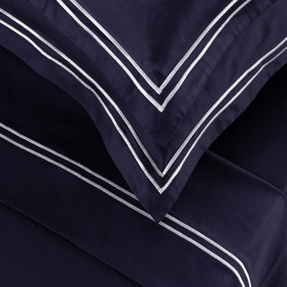 Sheet set cotton satin - Antibes White / Dark blue