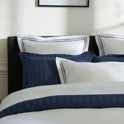 Duvet cover + pillowcase(s) cotton satin - Antibes Dark blue / White