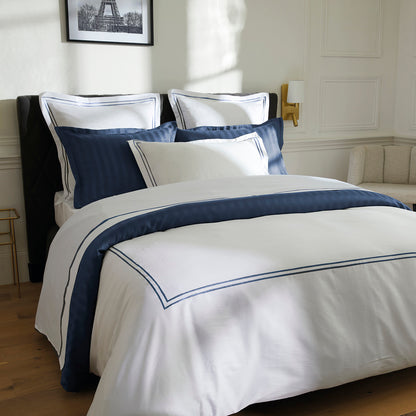 Duvet cover + pillowcase(s) cotton satin - Antibes Dark blue / White