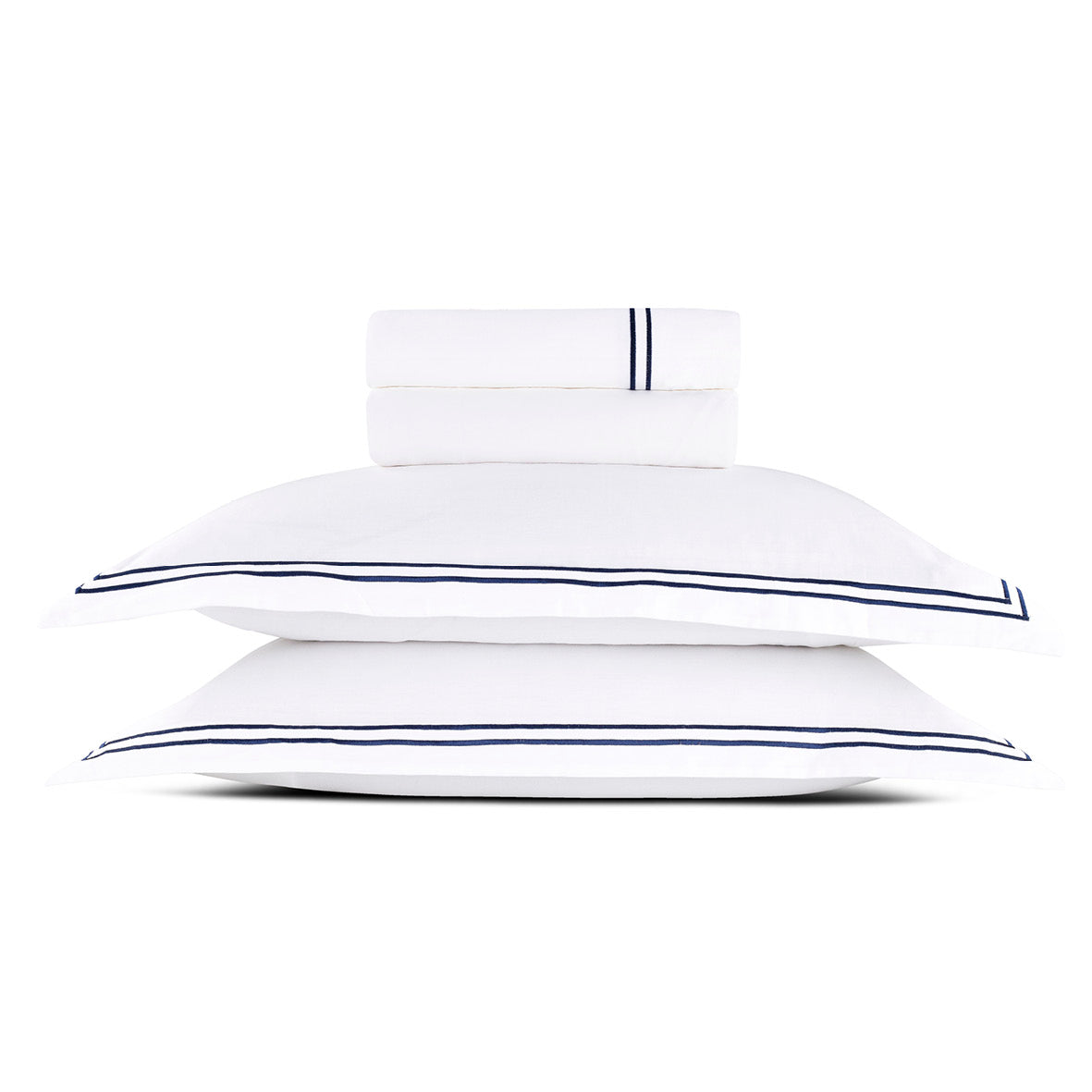 Sheet set cotton satin - Antibes Dark blue / White
