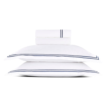 Sheet set cotton satin - Antibes Dark blue / White
