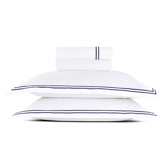 Sheet set cotton satin - Antibes Dark blue / White