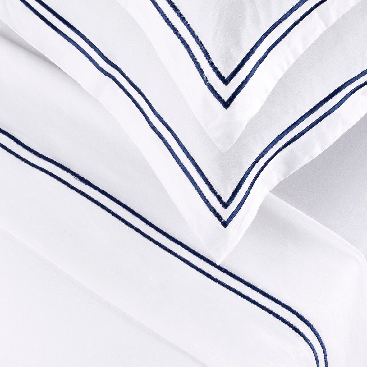 Sheet set cotton satin - Antibes Dark blue / White