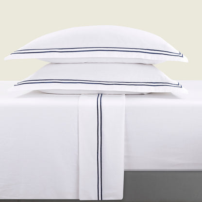 Sheet set cotton satin - Antibes Dark blue / White