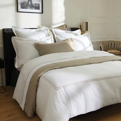 Duvet cover + pillowcase(s) cotton satin - Antibes Taupe / White