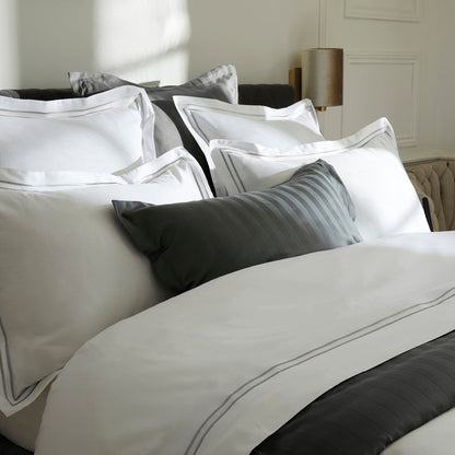 Duvet cover + pillowcase(s) cotton satin - Antibes Grey / White