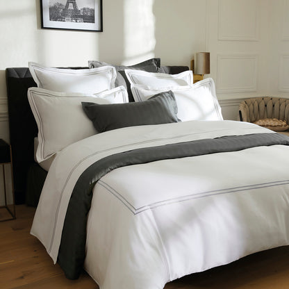 Duvet cover + pillowcase(s) cotton satin - Antibes Grey / White
