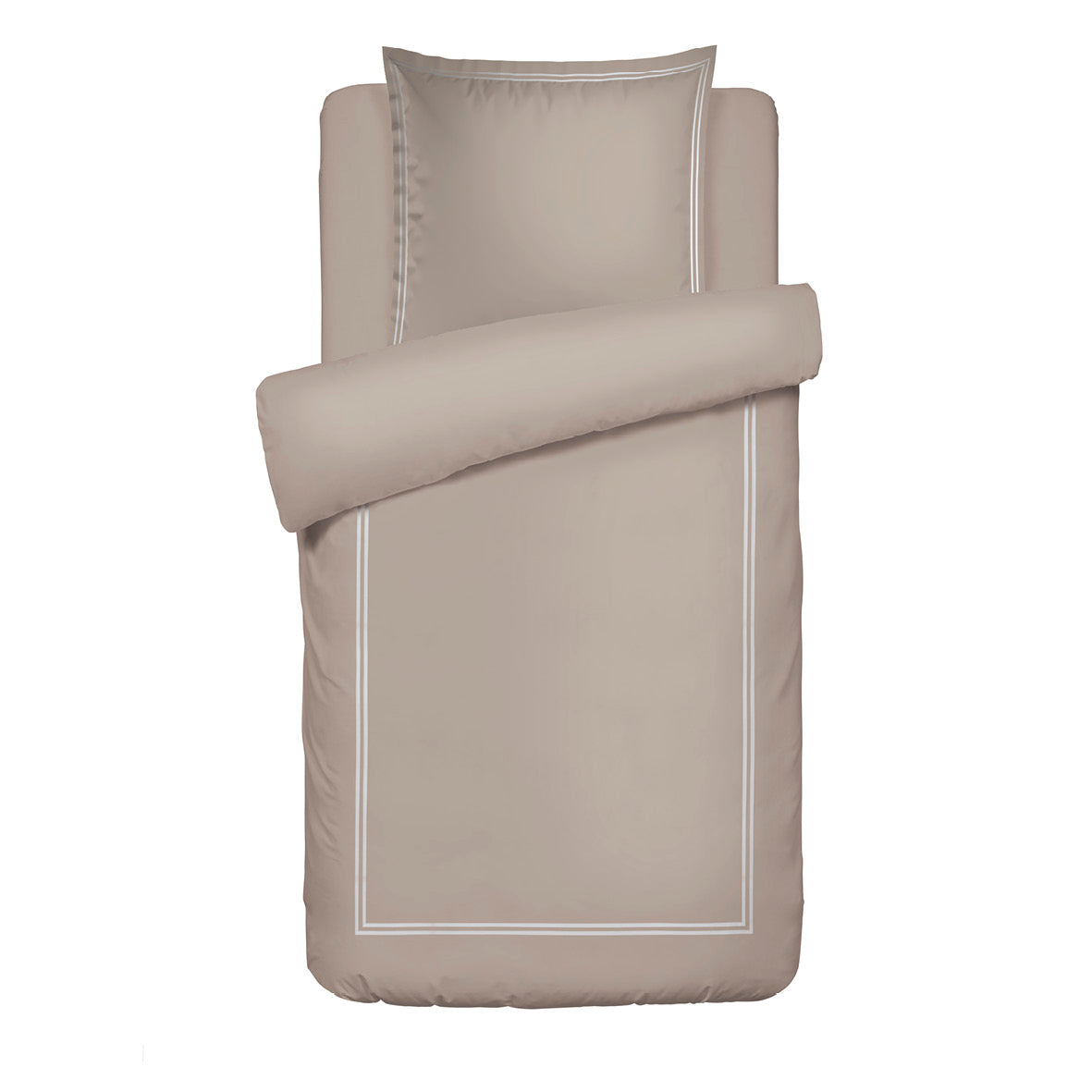 Duvet cover + pillowcase(s) cotton satin - Antibes White / Taupe