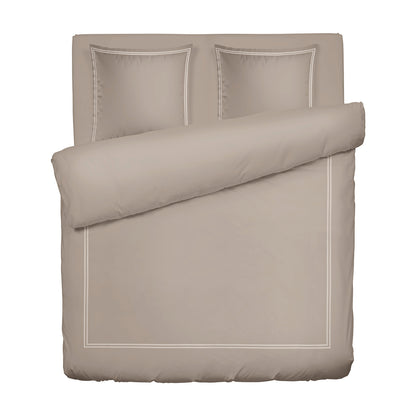 Duvet cover + pillowcase(s) cotton satin - Antibes White / Taupe