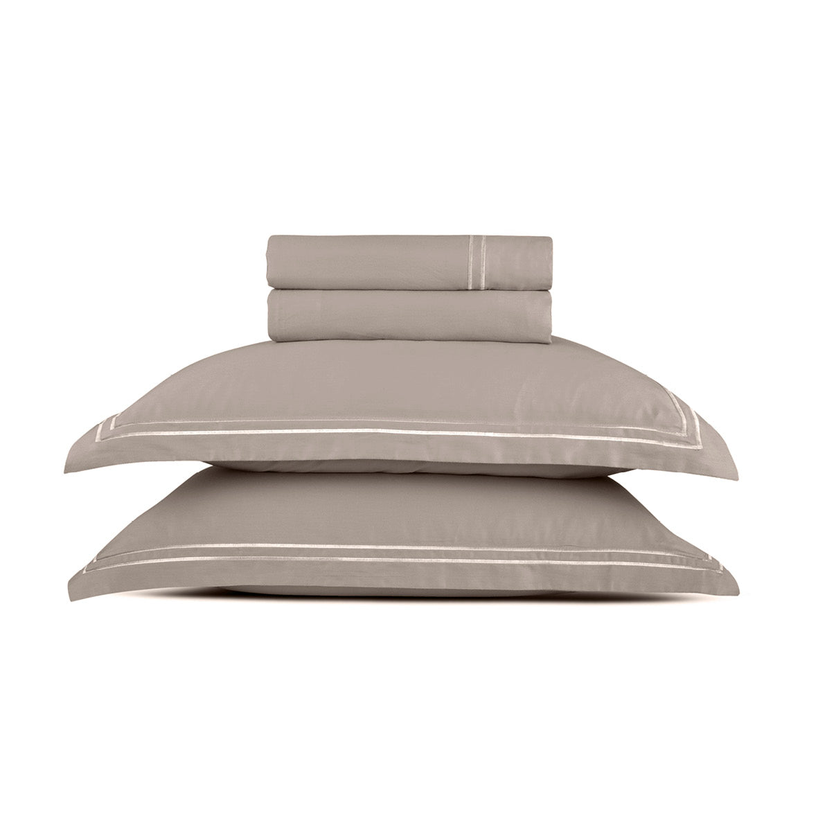 Sheet set cotton satin - Antibes White / Taupe