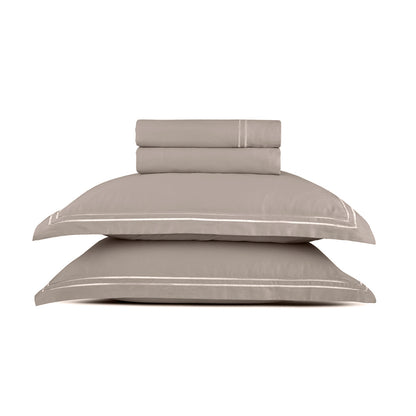 Sheet set cotton satin - Antibes White / Taupe