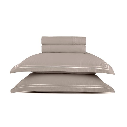 Sheet set cotton satin - Antibes White / Taupe