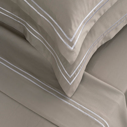 Sheet set cotton satin - Antibes White / Taupe