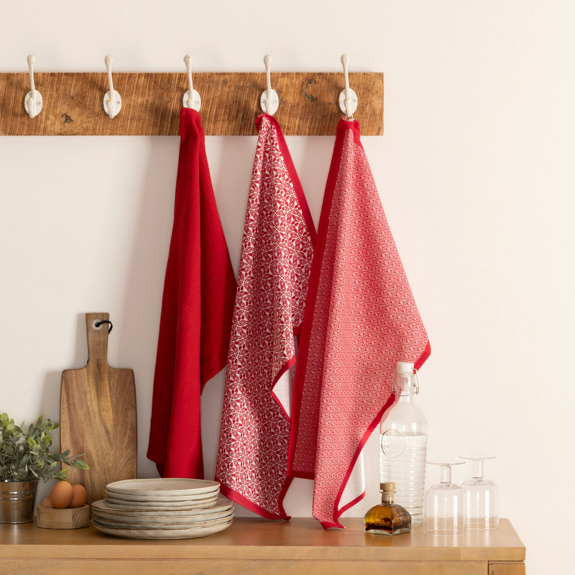 Set of 3 kitchen towels Red - 70 x 45 x 0,3 cm