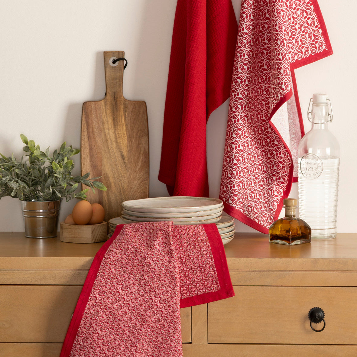 Set of 3 kitchen towels Red - 70 x 45 x 0,3 cm