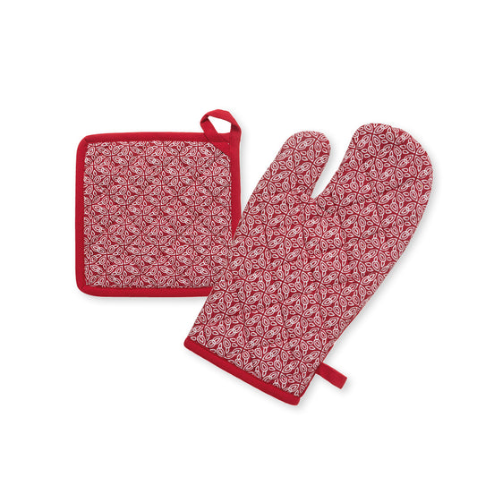 Set of oven mitt and pot holder  Red - 32 x 20 cm + 20 x 20 cm