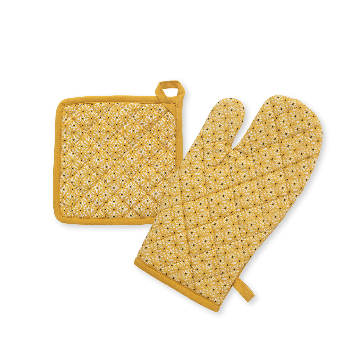 Set of oven mitt and pot holder  Ochre - 32 x 20 cm + 20 x 20 cm