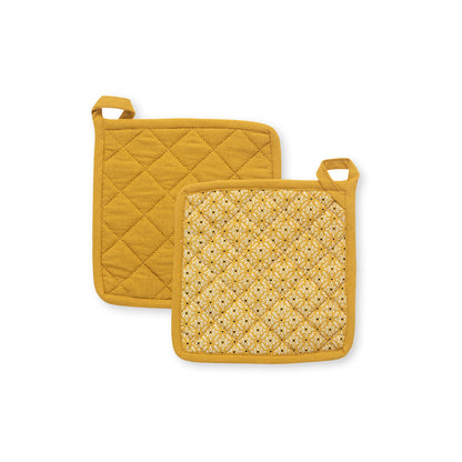 Set of oven mitt and pot holder  Ochre - 32 x 20 cm + 20 x 20 cm