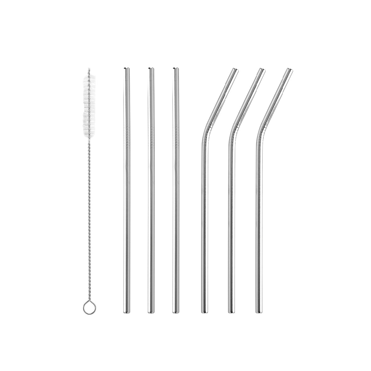 Lot de 6 pailles inox avec goupillon - Argenté