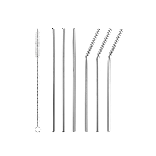 Lot de 6 pailles inox avec goupillon - Argenté