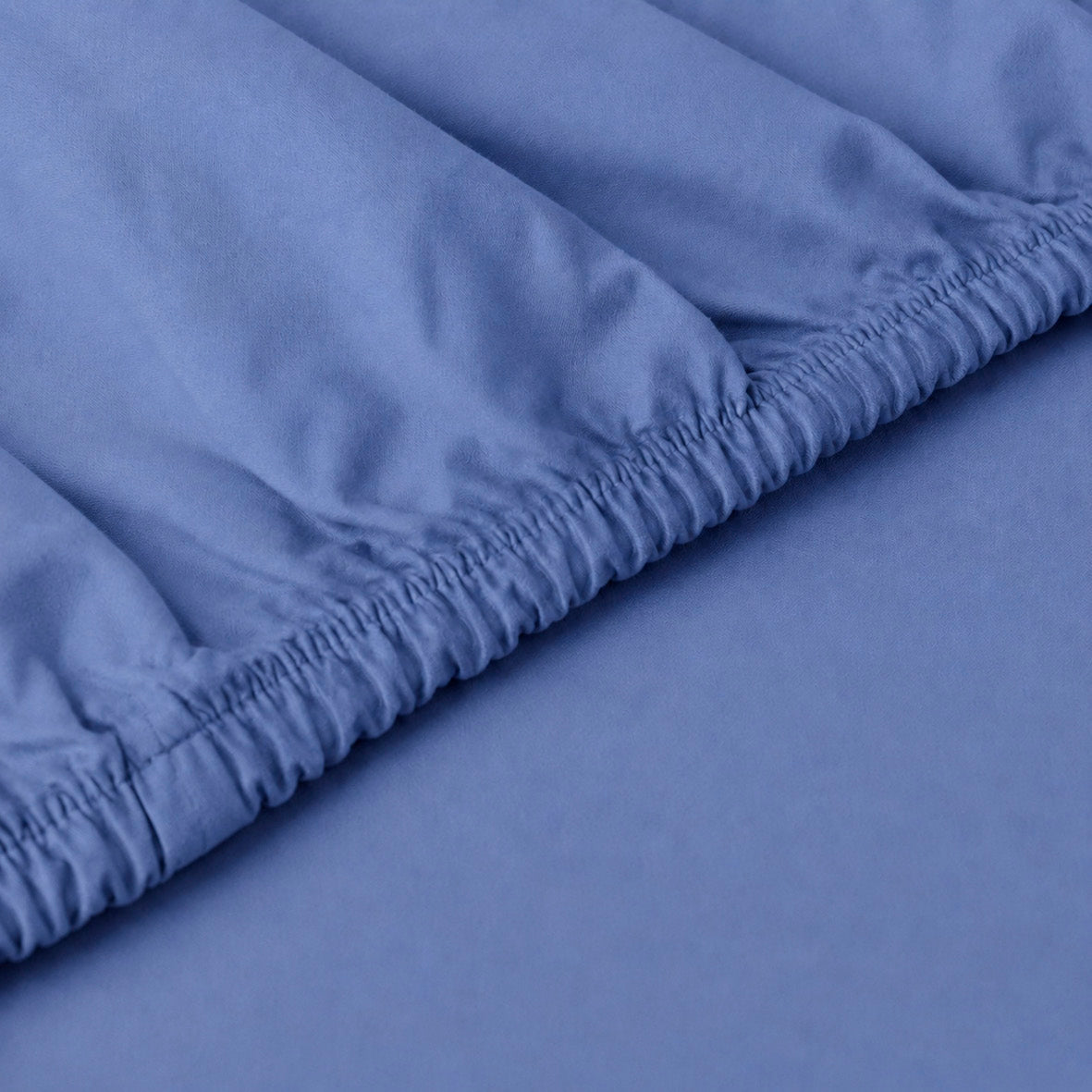 Fitted sheet cotton satin - Uni - Hydrangea blue