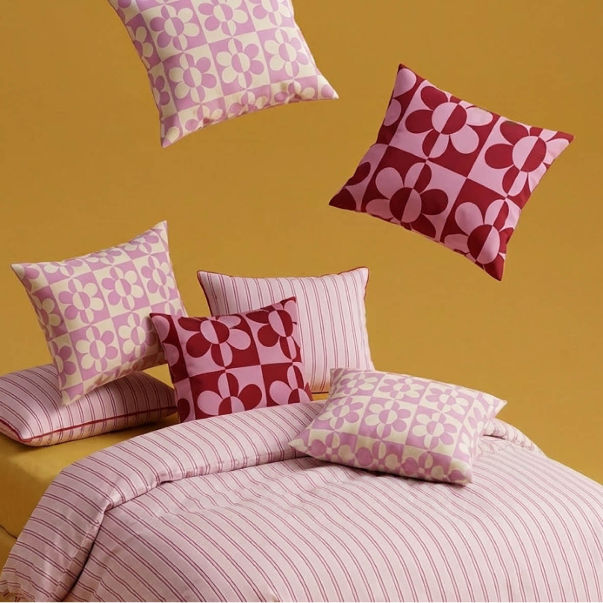 Pillowcase cotton satin - Silva - Pink / Red
