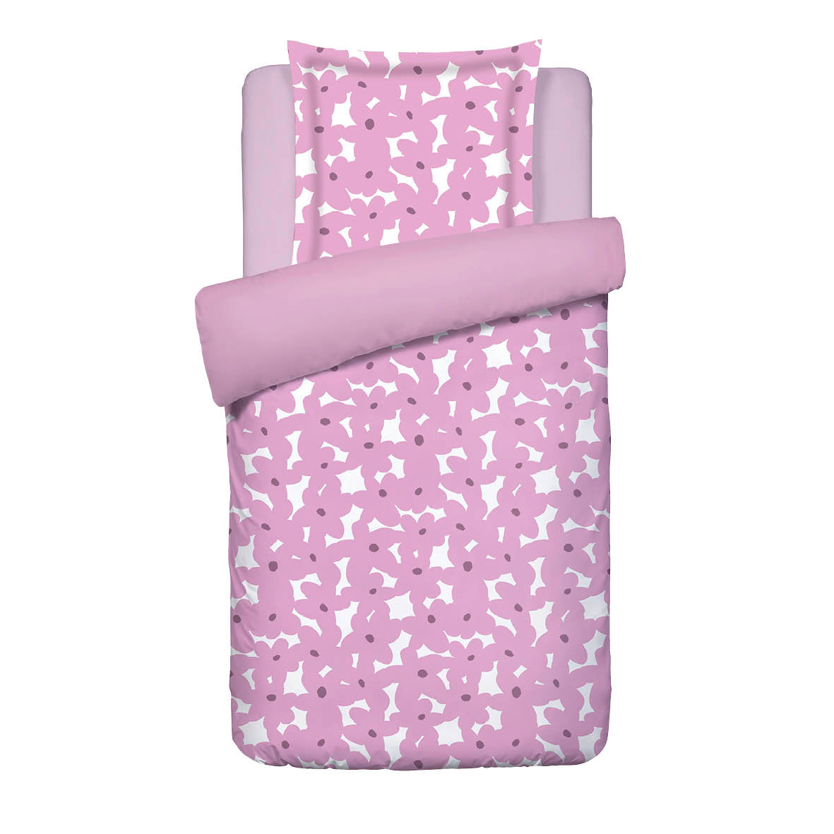 Duvet cover + pillowcase cotton satin - Pulsation florale - Pink