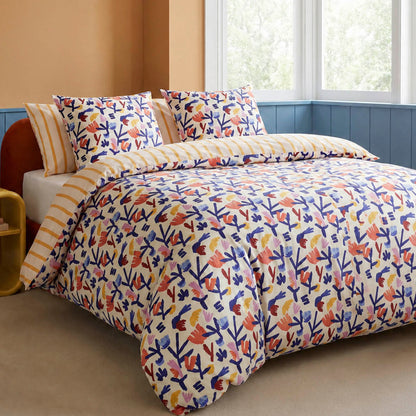 Duvet cover + pillowcase cotton satin - Choréographie sauvage - Multicolor