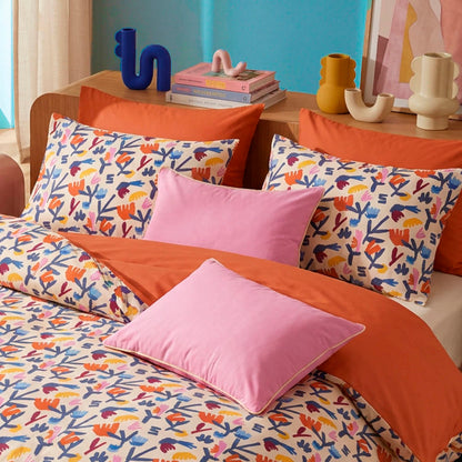 Duvet cover + pillowcase cotton satin - Chorégraphie sauvage - Multicolor / Spicy pumpkin