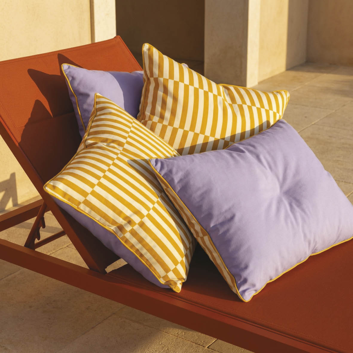 Duvet cover + pillowcase cotton satin - Cadence rayée - Yellow / Lavender