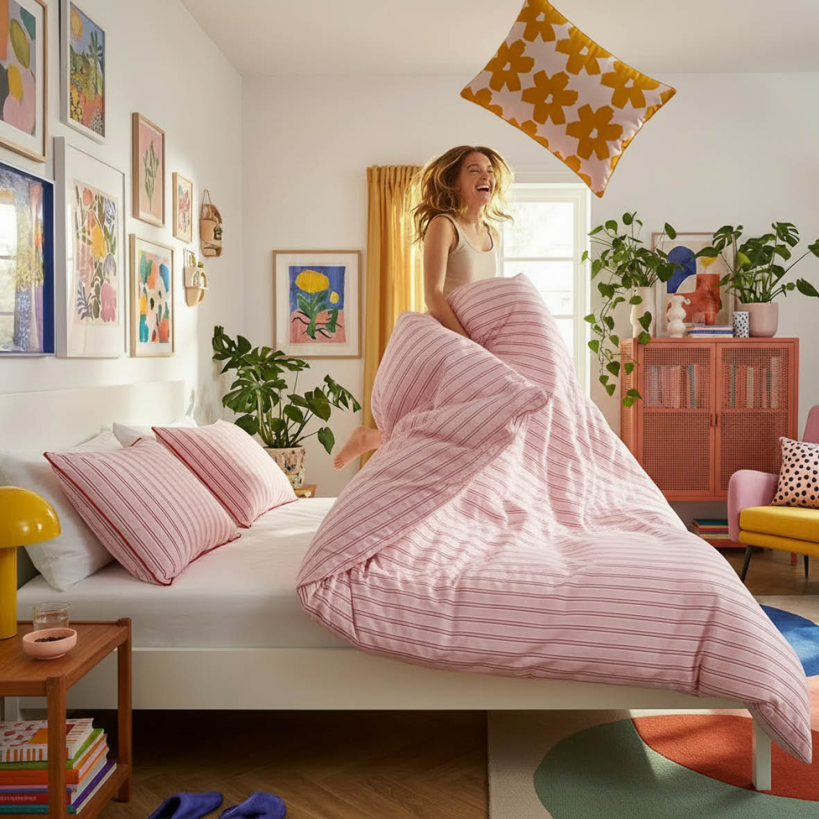 Duvet cover + pillowcase cotton satin - Silva - Pink / Red