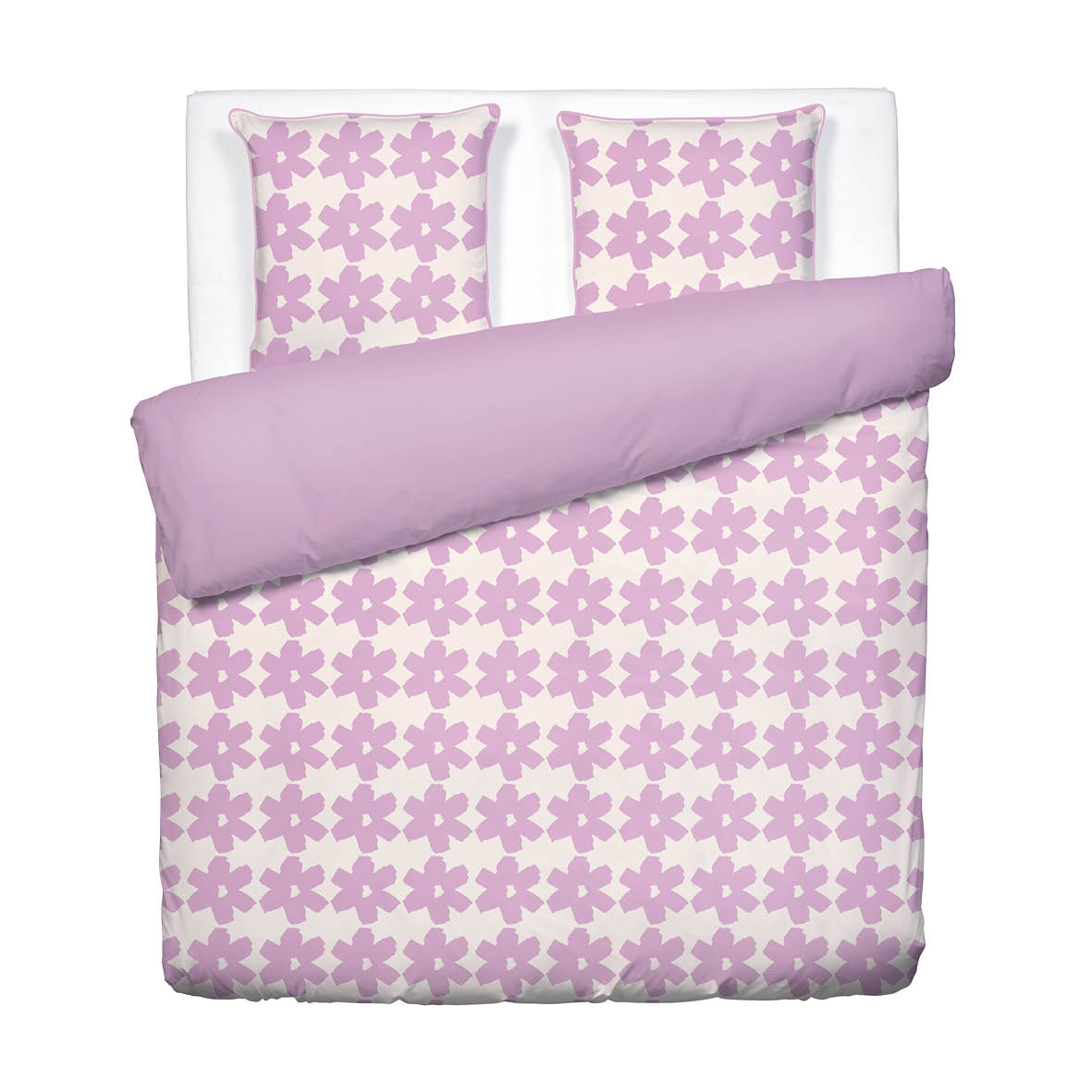 Duvet cover + pillowcase cotton satin - Pervenche - Pink / Bubblegum