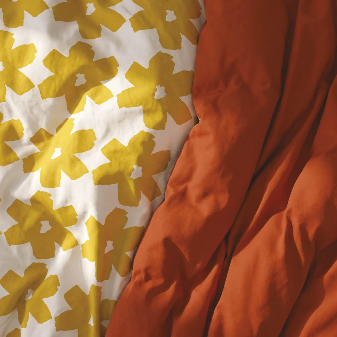 Duvet cover + pillowcase cotton satin - Pervenche - Yellow / Lavender