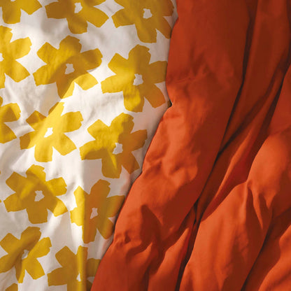 Duvet cover + pillowcase cotton satin - Pervenche - Yellow / Lavender