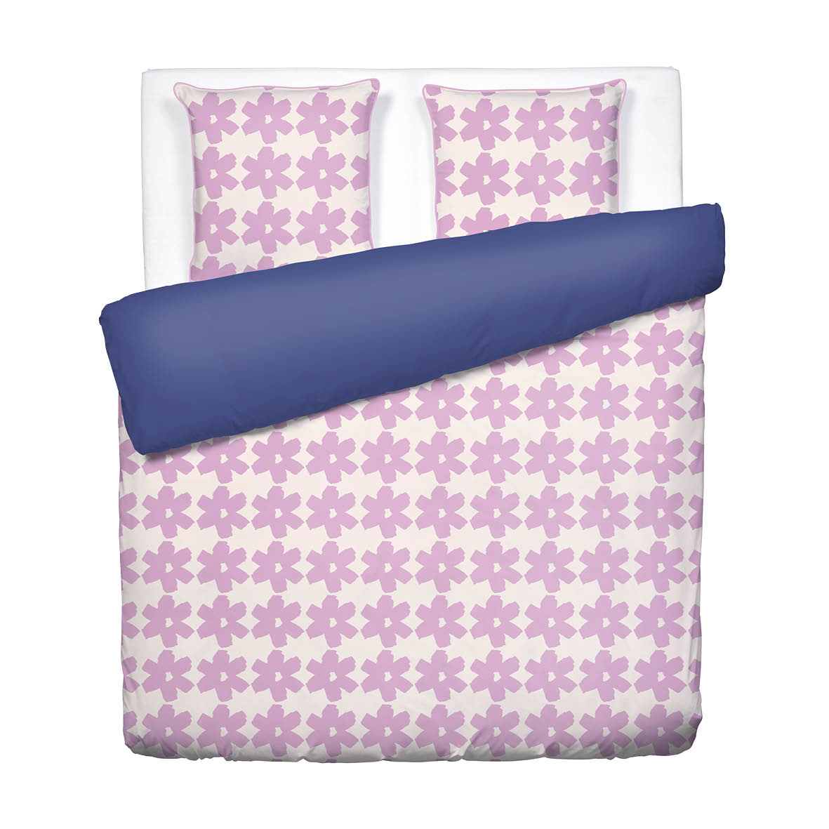 Duvet cover + pillowcase cotton satin - Pervenche - Pink / Cobalt blue