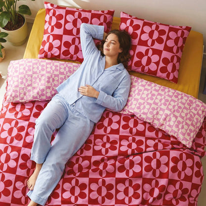 Duvet cover + pillowcase cotton satin - Pop flower - Pink