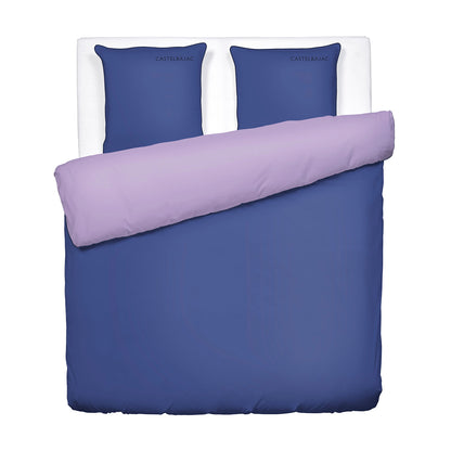 Duvet cover + pillowcase cotton satin - Uni piping - Cobalt blue / Lavender