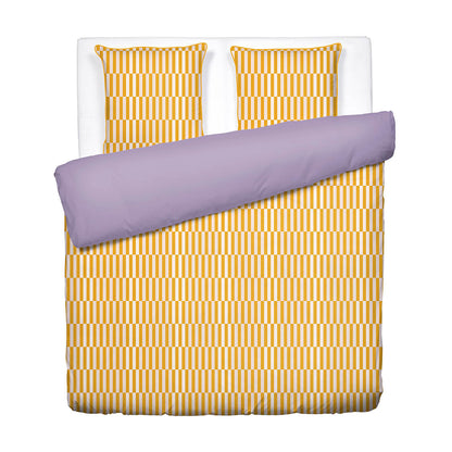 Duvet cover + pillowcase cotton satin - Cadence rayée - Yellow / Lavender