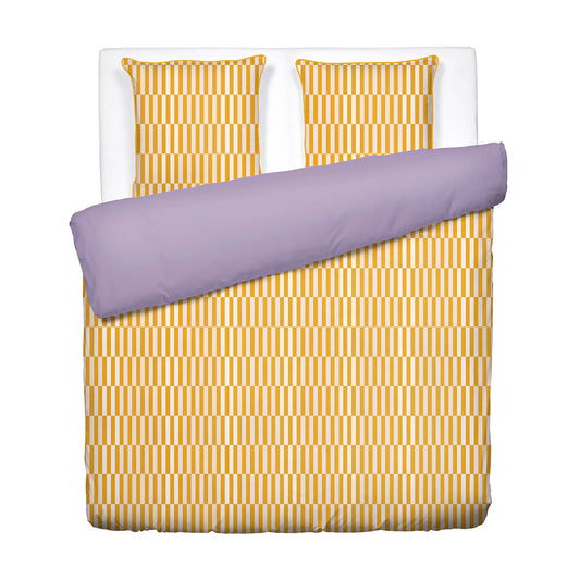 Duvet cover + pillowcase cotton satin - Cadence rayée - Yellow / Lavender