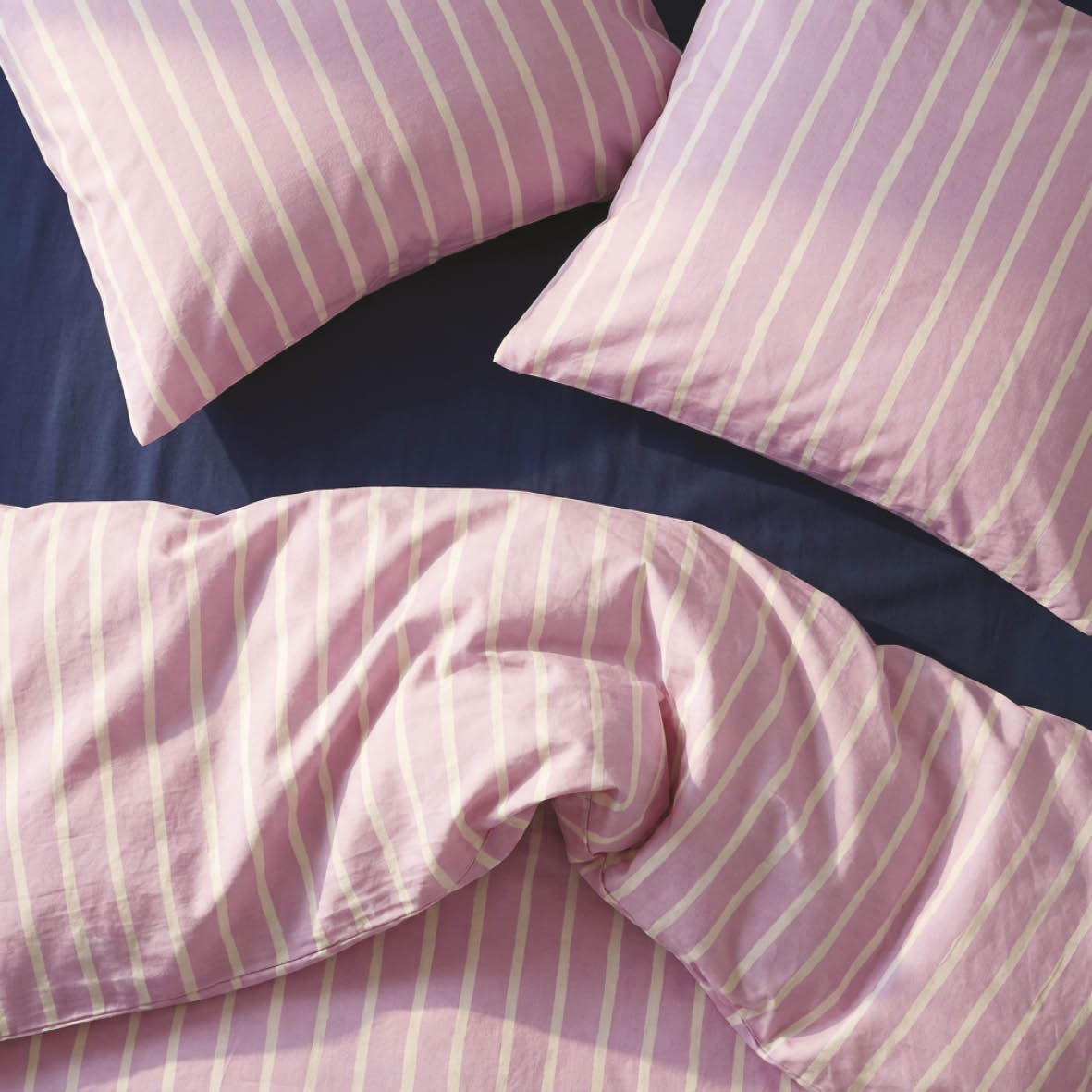 Duvet cover + pillowcase cotton satin - Sérénité rayée - Pink
