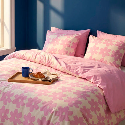 Duvet cover + pillowcase cotton satin - Pervenche - Pink / Bubblegum