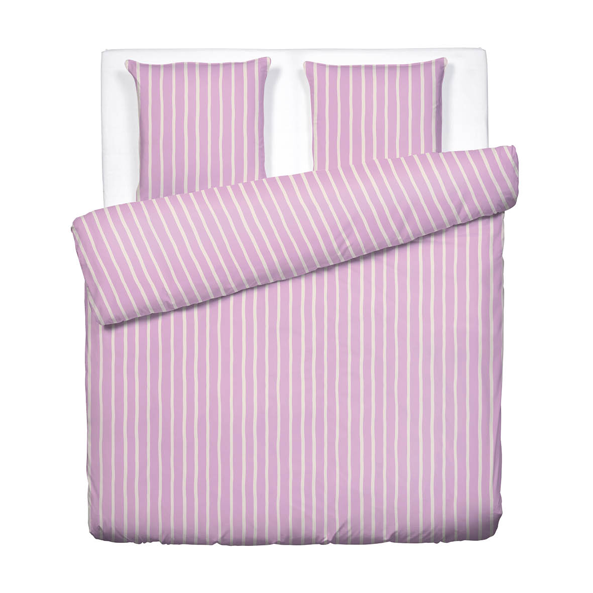 Duvet cover + pillowcase cotton satin - Sérénité rayée - Pink